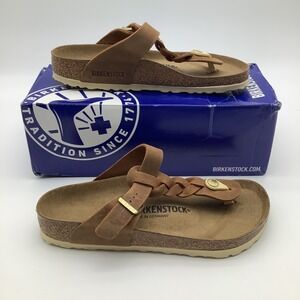 Birkenstock Gizeh Braided Cognac Leather Sandals Size 6 Women's New